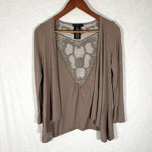 VTG‎ Design History Open Cardigan Women’s Small Taupe Crochet Lightweight Y2K